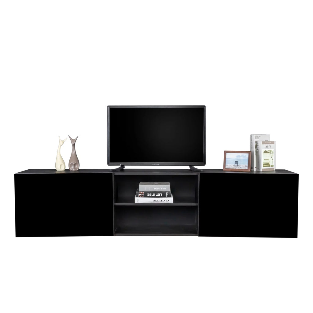 Floating TV Stand with Shelf and Clamshell Doors H1027