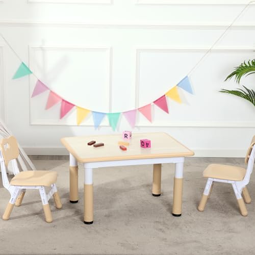 Pink Height-Adjustable Kids Table and Chairs Set with 2 Chairs T7990