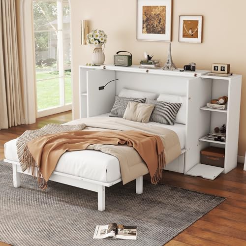 Queen Size Solid Wood Murphy Wall Bed with Storage T8400