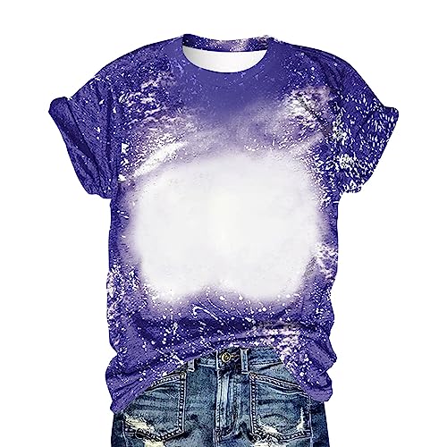 Plus Size Bleached Blank Print Loose Round Neck T-Shirt D131206
