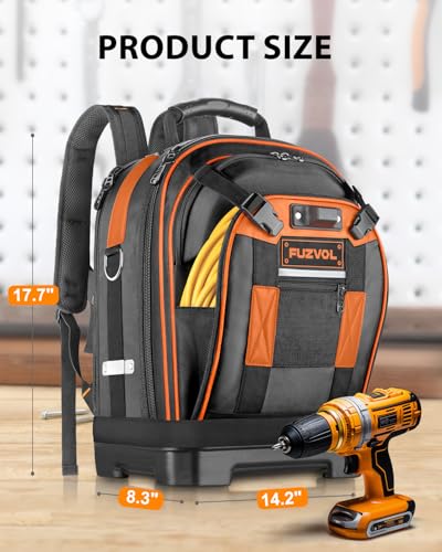 Brown Heavy Duty Tool Backpack with Removable Tool Organizer and Laptop Compartment U2183