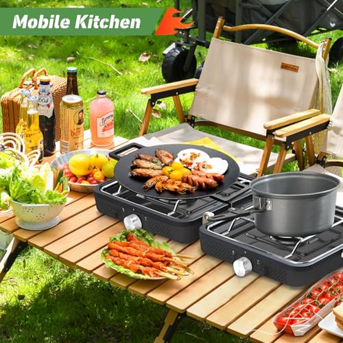 2-Burner Foldable Propane Camp Stove with Griddle and Carrying Bag L7176
