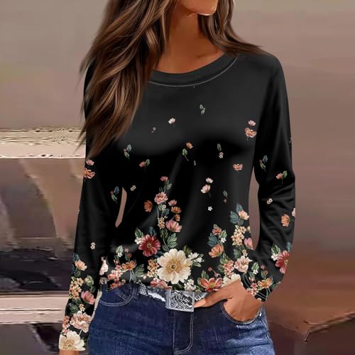 Womens Long Sleeve V-Neck Floral Print Tunic Blouses B65798