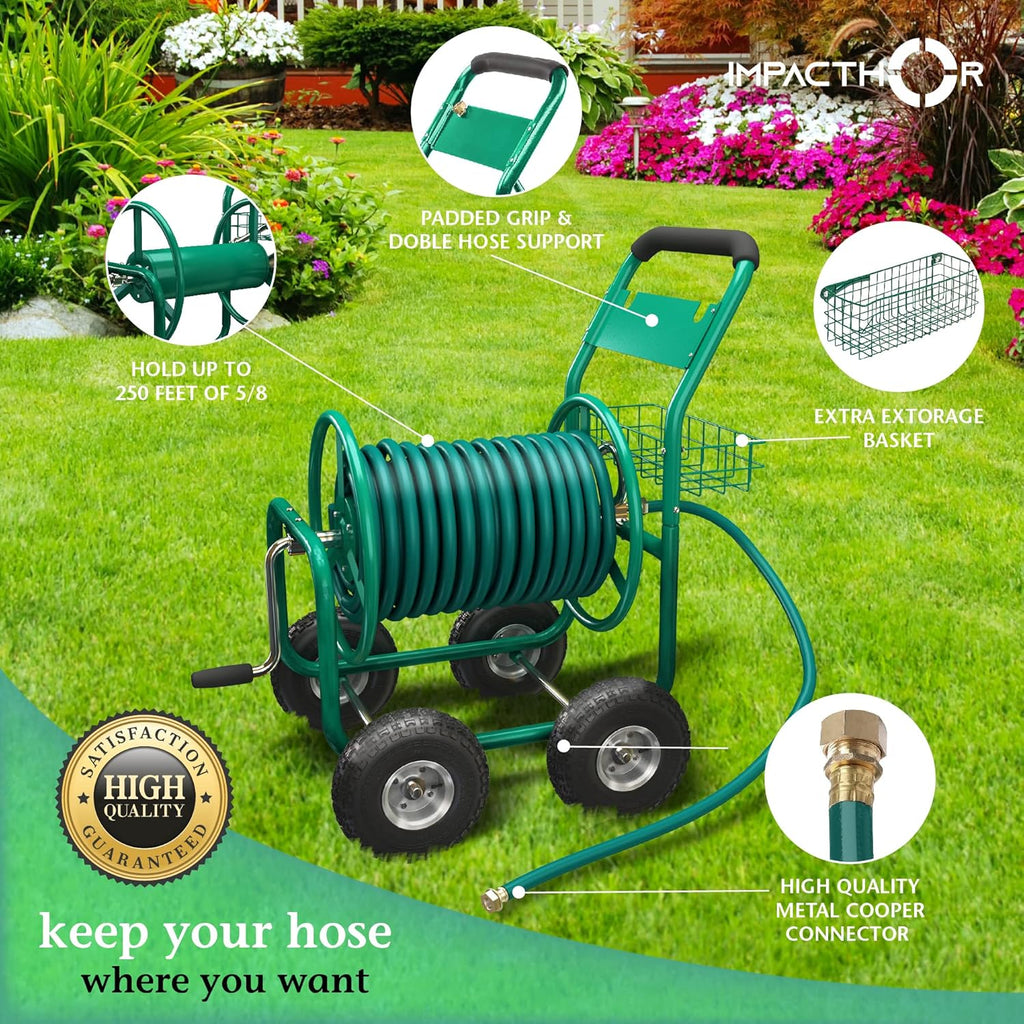 Garden Hose Reel Cart with Wheels, Heavy Duty, Waterproof Cover F972696