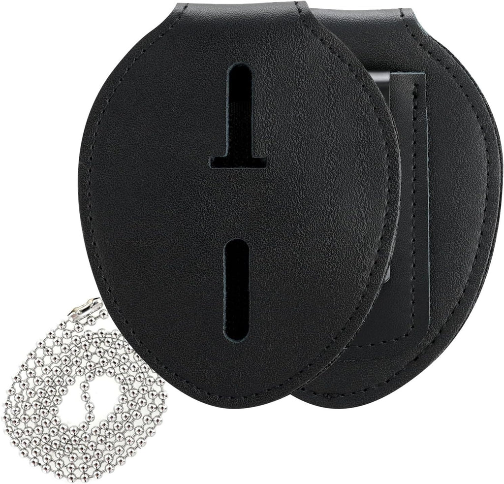 Black Cowhide Badge Holder with Belt Clip T425