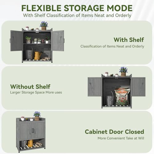 Grey Outdoor Storage Cabinet with Potting Bench Table E37935