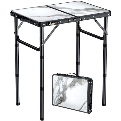 Folding Camping Table with Storage Net, 3 Adjustable Height Aluminum Small Portable Table with Carry Handle I408475