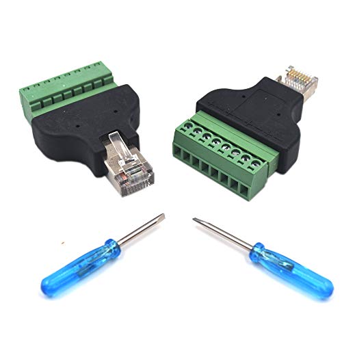 2-pack RJ45 Ethernet 8P8C Male to AV 8 Pin Screw Terminal Adapter Block Plug T3448