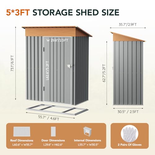 Compact Metal Tool Shed with Lockable Door (Matte Gray) I2287