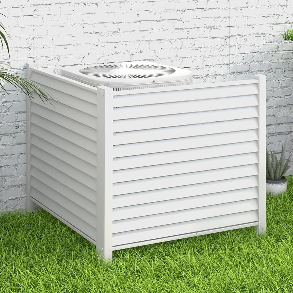 White Louvered Air Conditioner Fence 2 Panels H7568