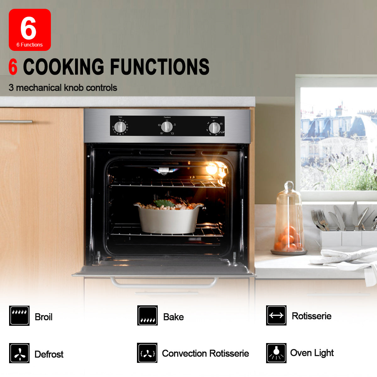 24" Built-in Natural Gas Convection Oven with Rotisserie, Stainless Steel F140