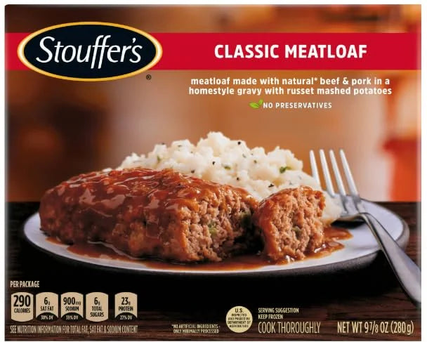 9.875 oz Ketchup Glazed Meatloaf Meal and 9.625 oz Roast Tender White Turkey Frozen Meal Pack of 8 U287