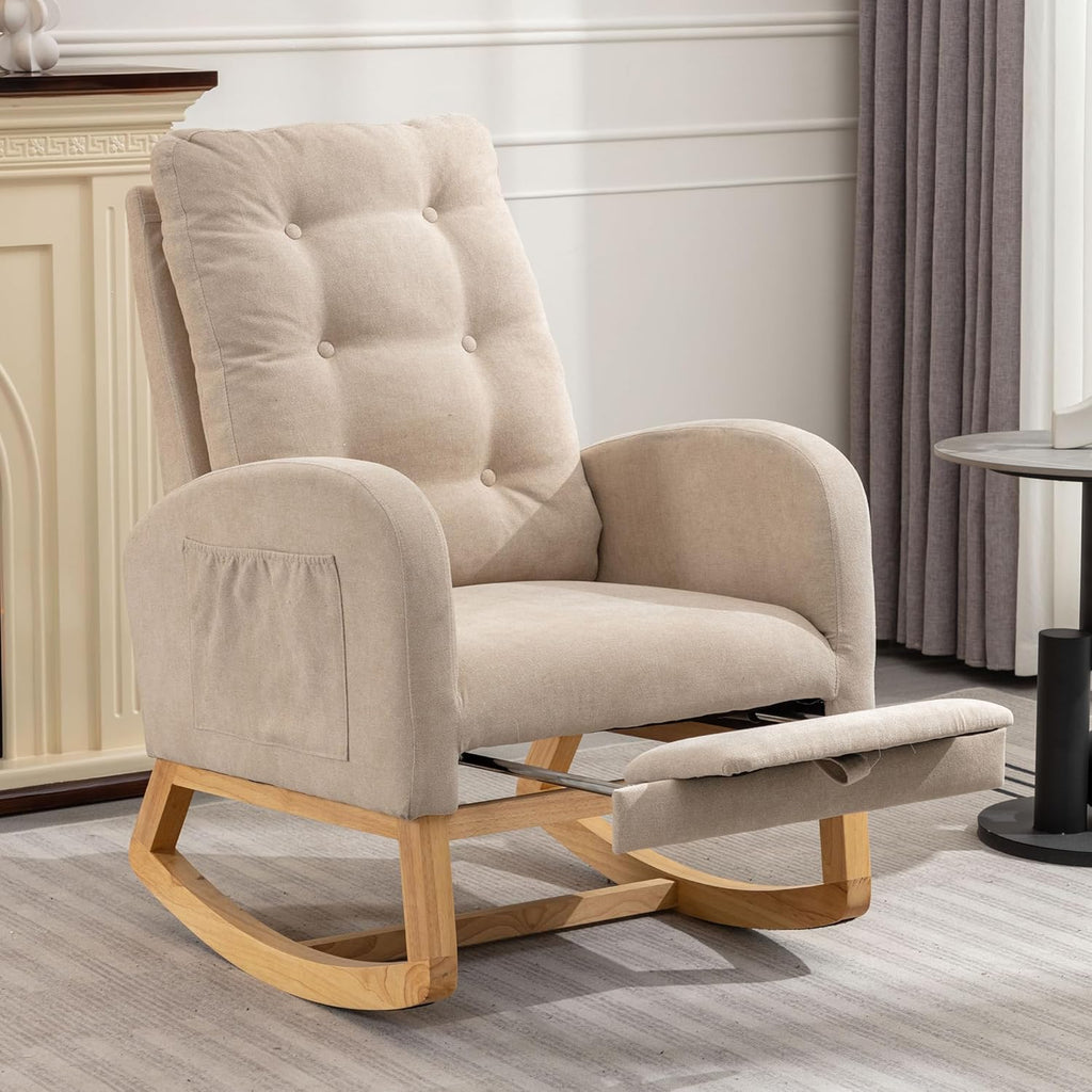 Beige Upholstered Rocking Chair Set of 1 R368