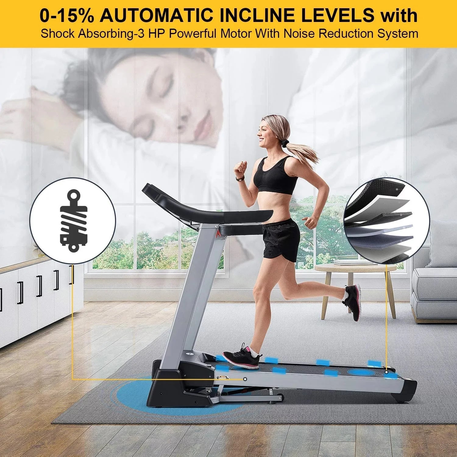 3HP Folding Treadmill with Auto Incline E79376