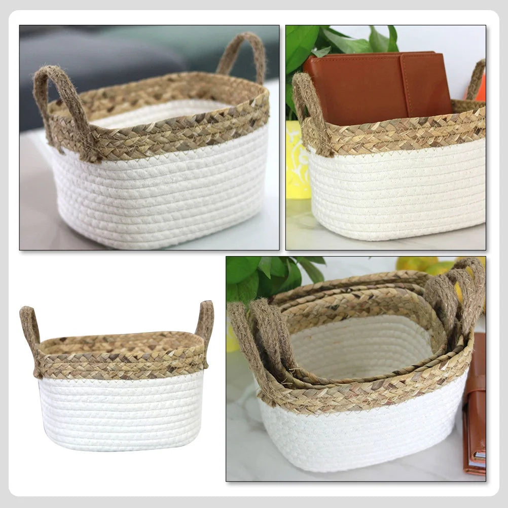 Cotton Rope Woven Basket Storage Boxes with Lids V3009