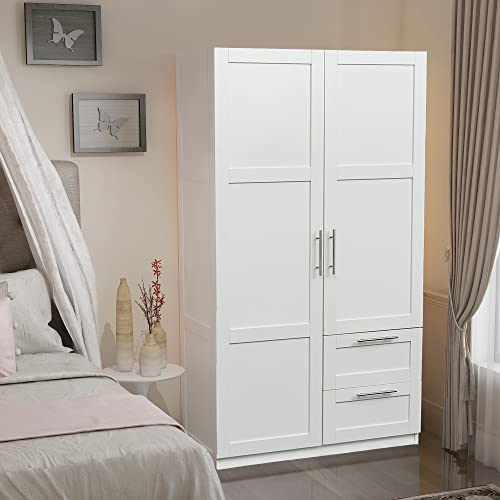 White Tall Kitchen Pantry Cabinet with 2 Doors and 2 Drawers A2132