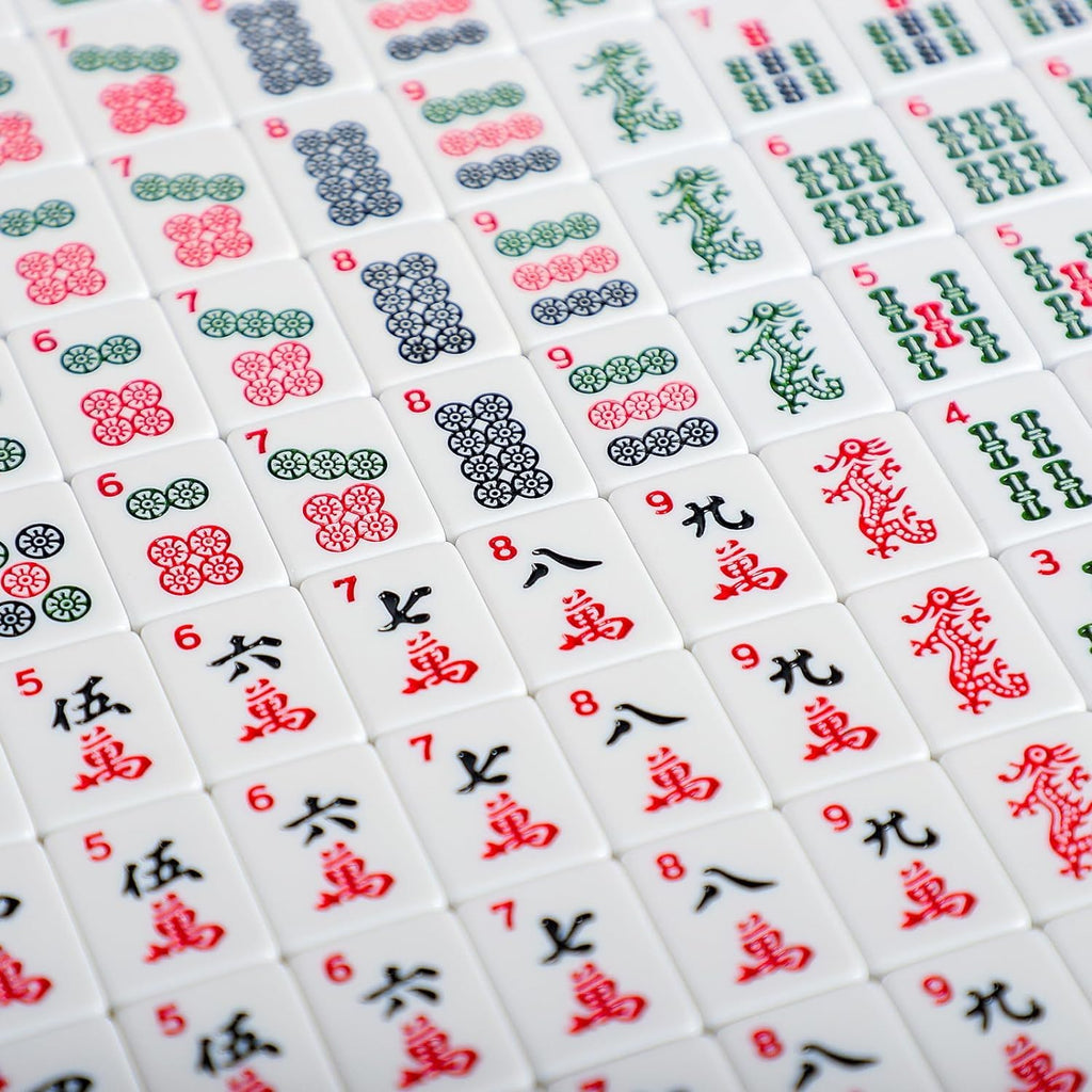 166 White Tiles Mahjong Set with Green Bag and Rack Pushers W276