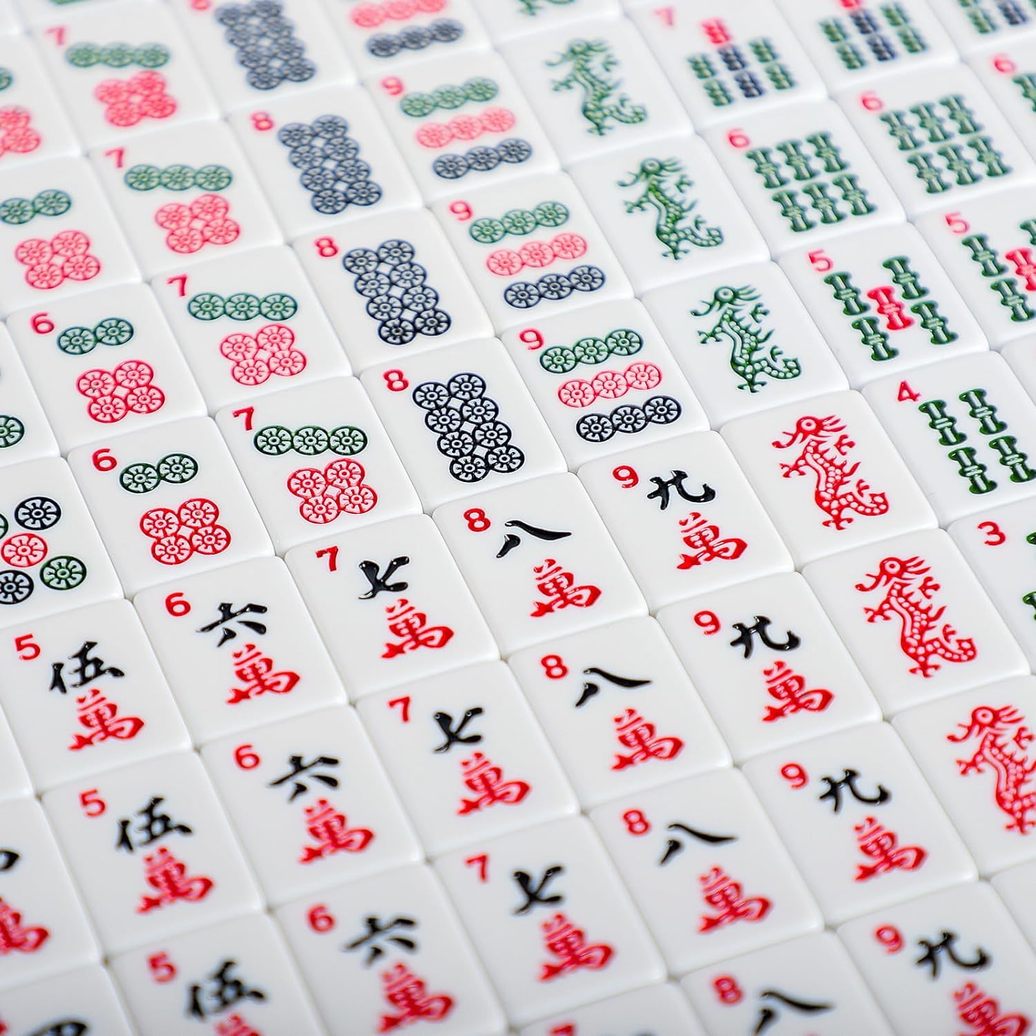 166 White Tiles Mahjong Set with Green Bag and Rack Pushers W276