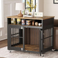 Brown Wooden Dog Crate with Wheels H910