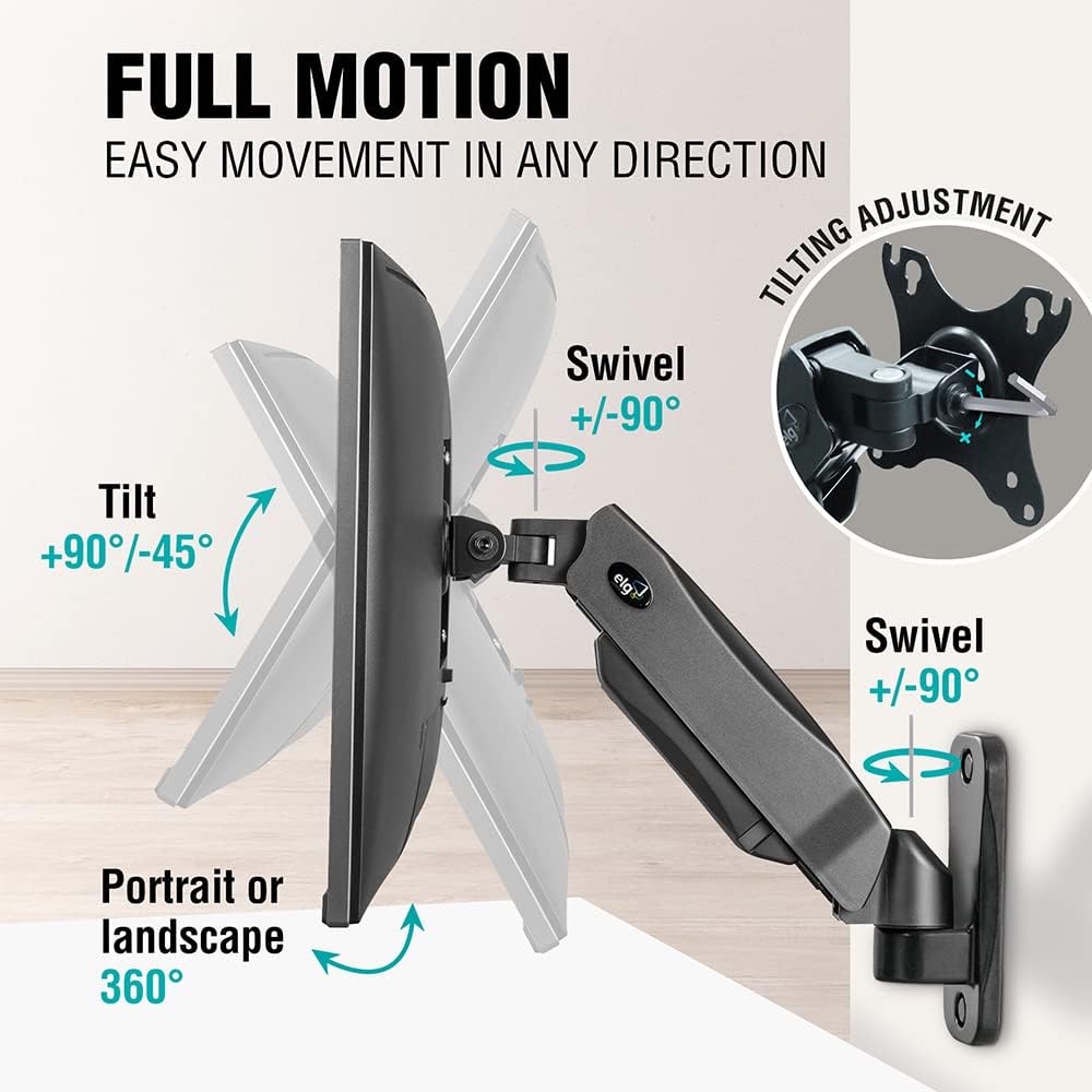 Black Full Motion Monitor Wall Mount Arm Q72822