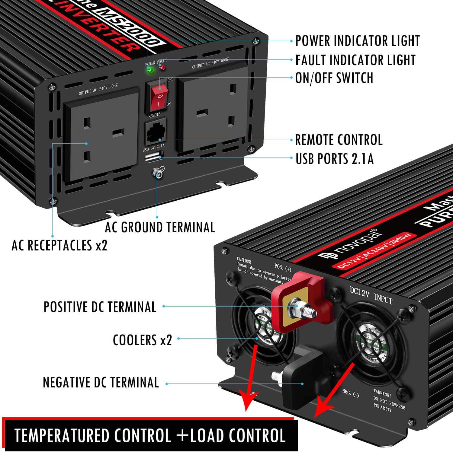 2000 Watt 24V DC to 110V AC Pure Sine Wave Power Inverter P358990