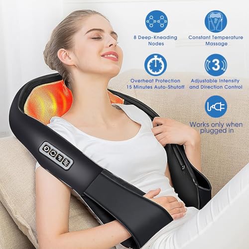Shiatsu Back and Neck Massager with Heat, Electric Massage Pillow D6760