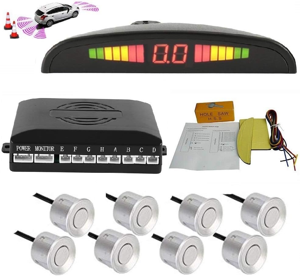 8 Reversing Sensors Kit with Front and Rear Alarm Buzzer LED Display White Pack of 2 G29518