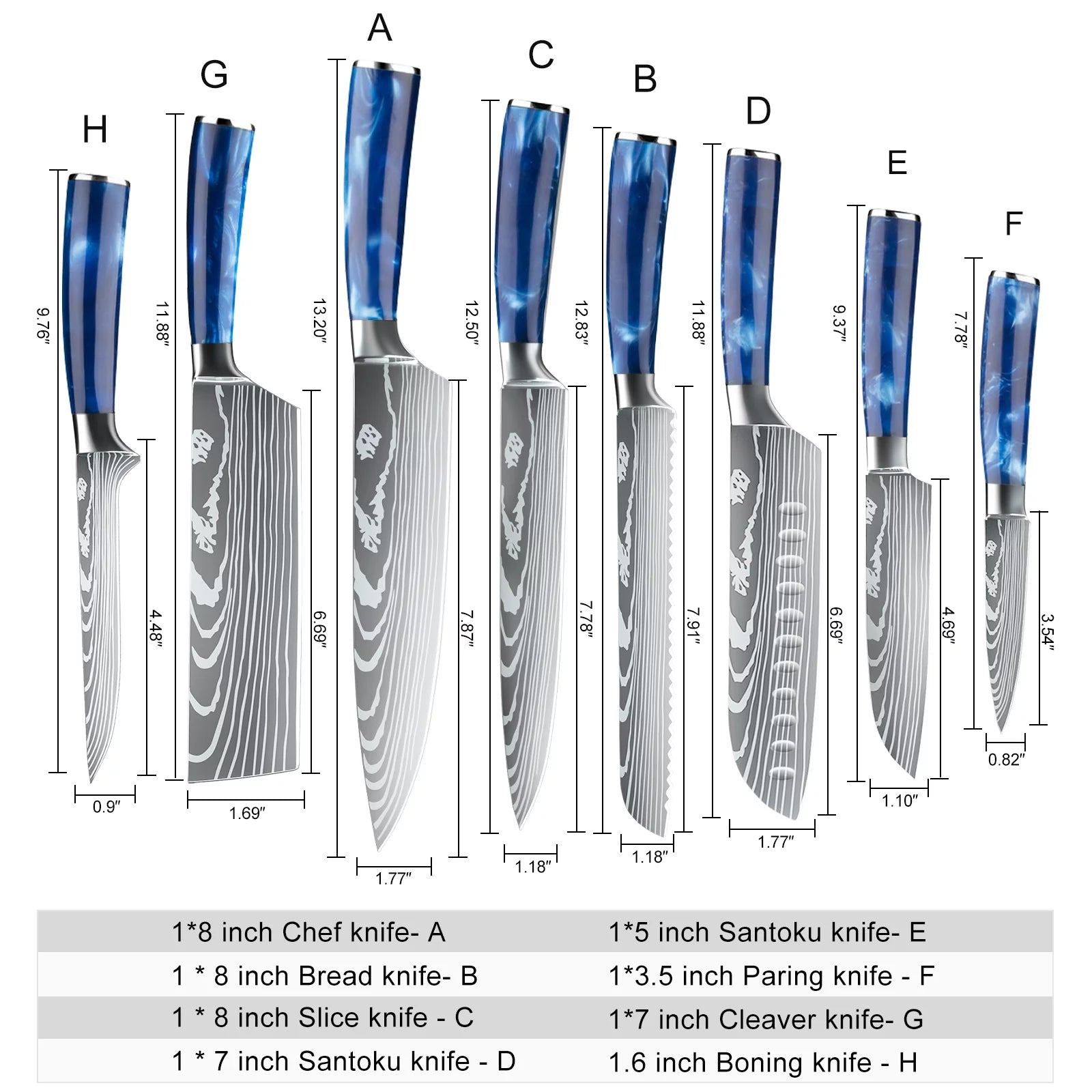 8 Pcs Stainless Steel Kitchen Knife Set K985155