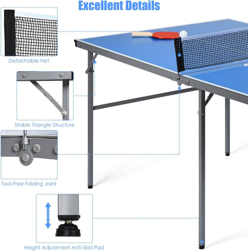 Foldable Ping Pong Table with Net, 2 Paddles and Ping Pong Balls R7910