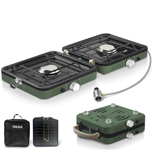 2-Burner Foldable Propane Camp Stove with Griddle and Carrying Bag L7176