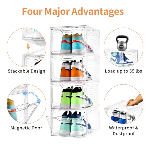 12 Pack Clear Plastic Stackable Shoe Storage Boxes S4206