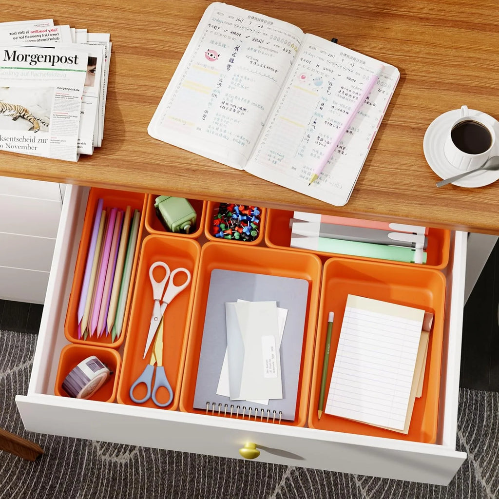 45 Pack Plastic Desk Drawer Organizer Tray 3 Sizes F740