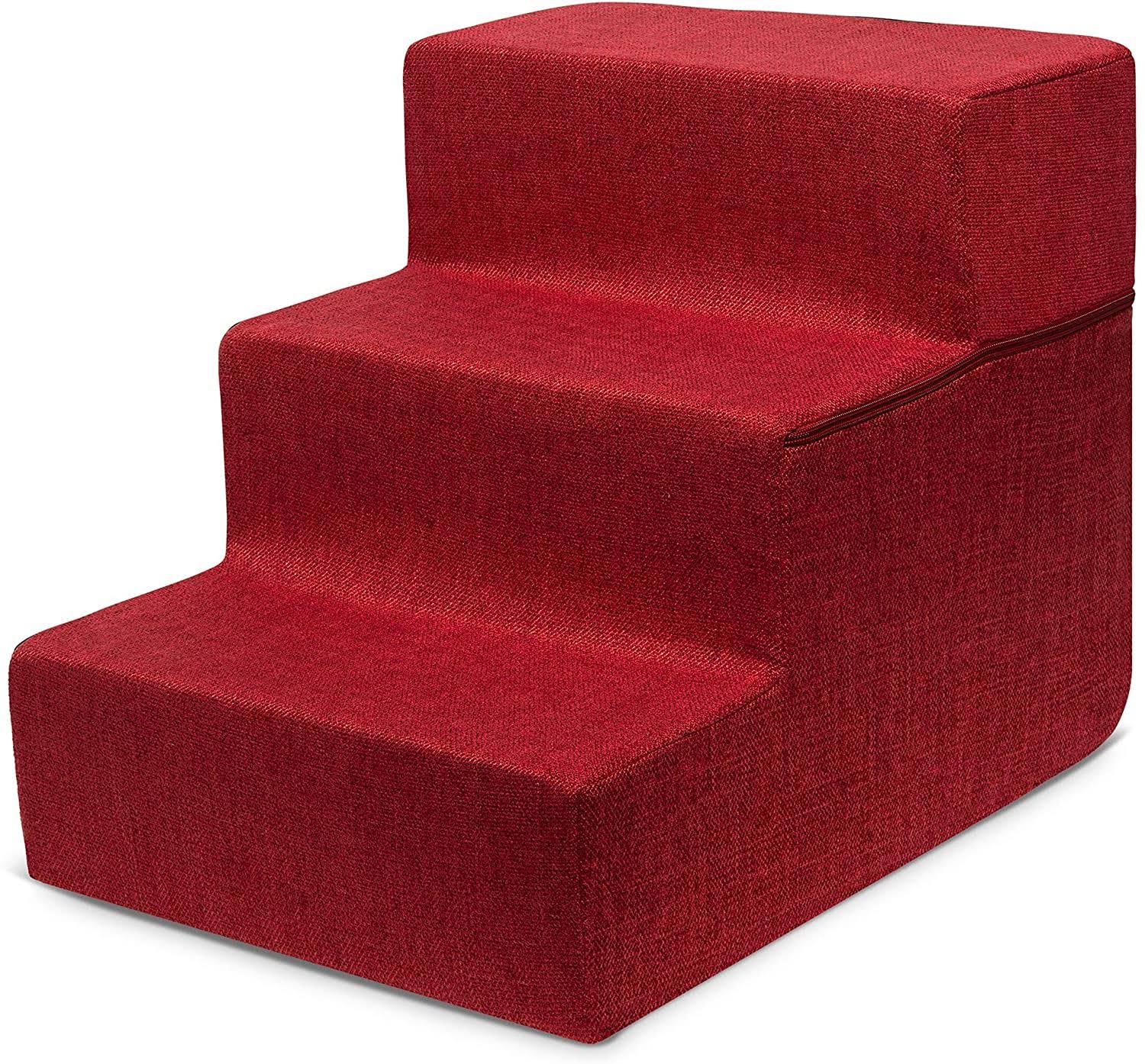 4-Step Pale Teal Linen Dog Cat Stairs R70117