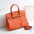 Genuine Leather Tote Shoulder Bag Orange U410