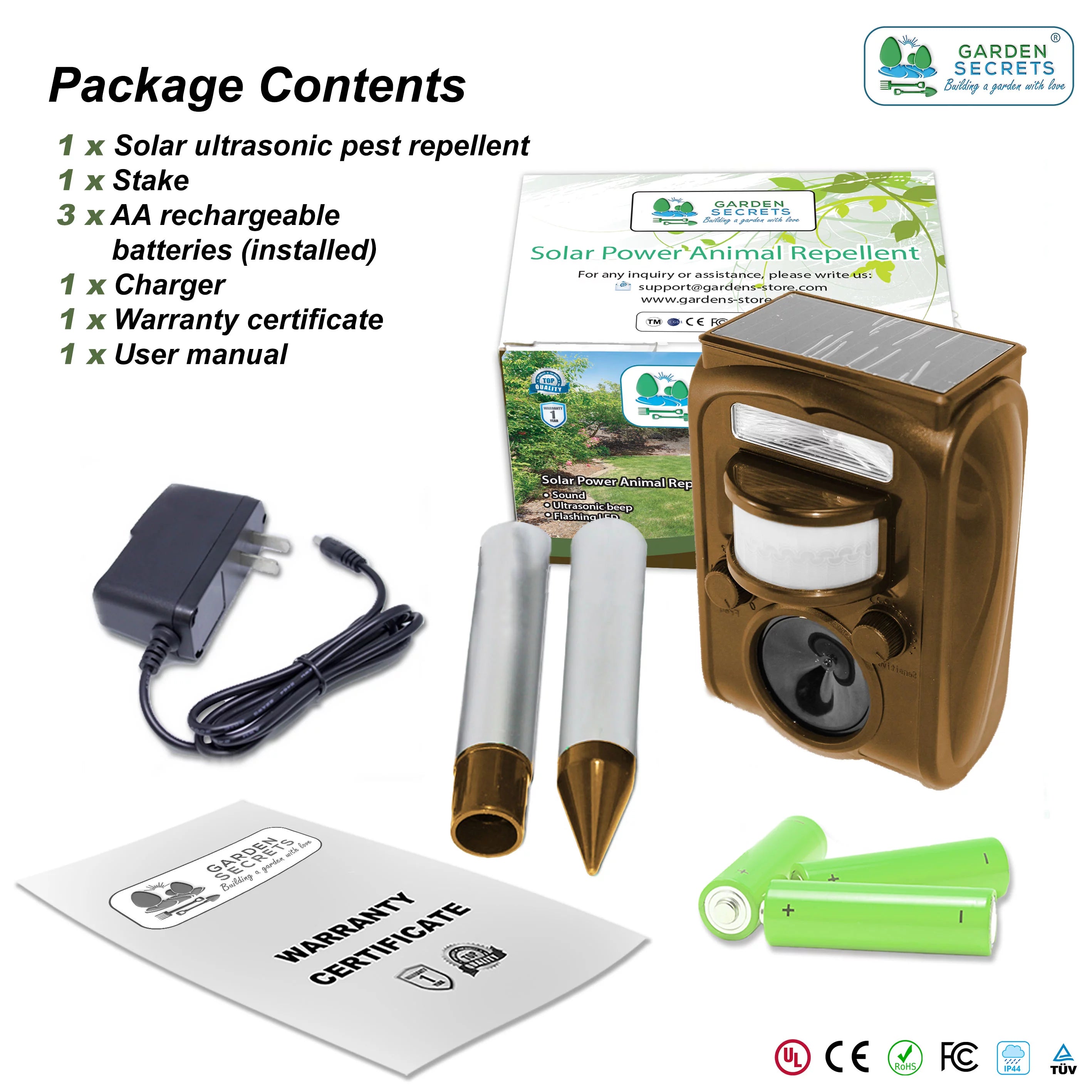 Compact Solar Ultrasonic Animal Repellent S6045