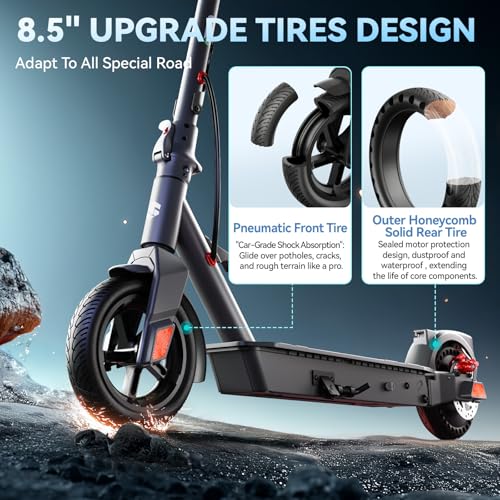 Electric Scooter, 500W Peak Motor, 8.5" Solid Rear Tire and Pneumatic Front Tire G958568