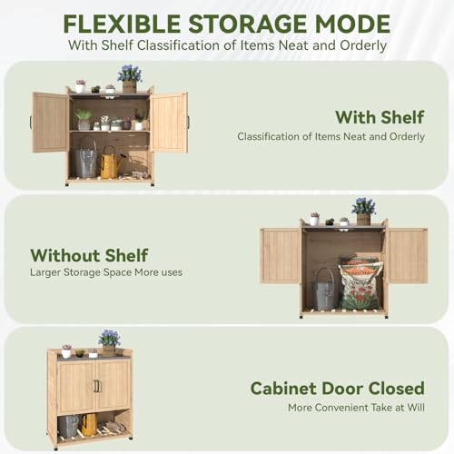 Grey Outdoor Storage Cabinet with Potting Bench Table E37935
