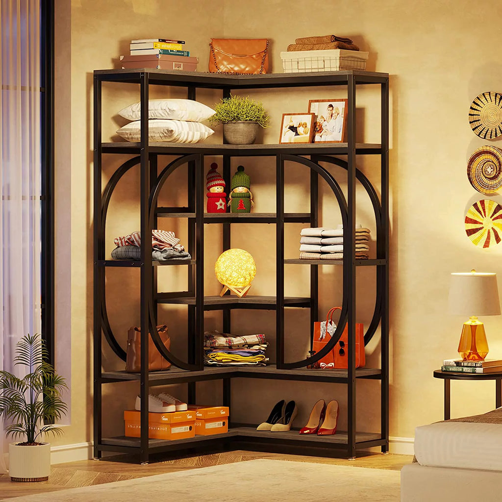 7-Shelf Corner Bookshelf with Metal Frame L710