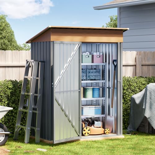 Compact Metal Tool Shed with Lockable Door (Matte Gray) I2287