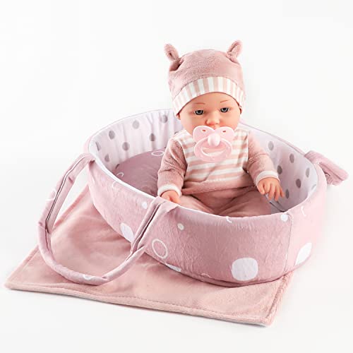 12'' Baby Doll Playset with Washable Doll Accessories Includes Carrier Bassinet Bed, Pacifier, Blanket, and Pillow F63906