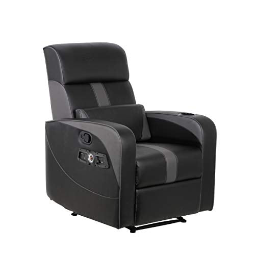 Black Recliner Gaming Chair with Bluetooth Audio System and Footrest C95784
