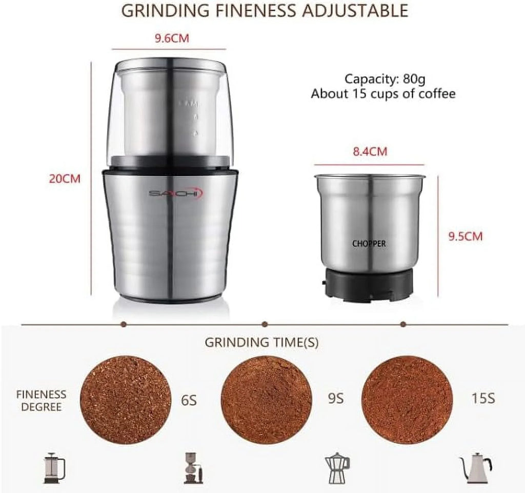 Electric Coffee Grinder with 2 Stainless Steel Blades Removable Bowls J613