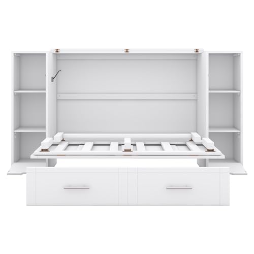Queen Size Solid Wood Murphy Wall Bed with Storage T8400