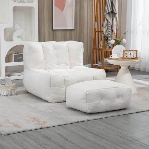 Blue Fluffy Bean Bag Chair with Memory Foam and Ottoman I691