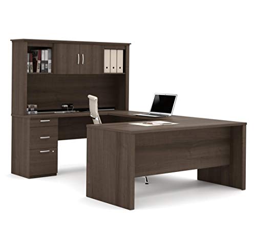 Bark Grey Executive Office Desk with Pedestal and Hutch B938199