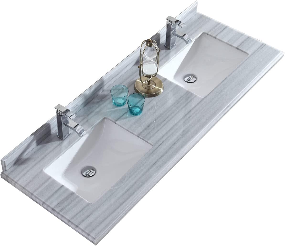 White Stripes Marble Countertop - 60" - Single Hole with Rectangular Sink X751