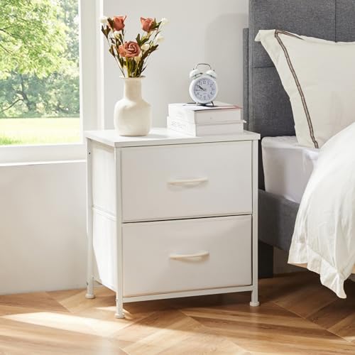 Nightstand with 2 Storage Drawers, Wooden Top Fabric Cabinet X13741