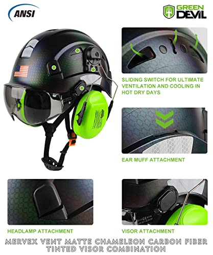 Safety Helmet Hard Hat with Visor and Ear Protection Adjustable Lightweight Vented ABS Work Helmet 6-Point Suspension T7409