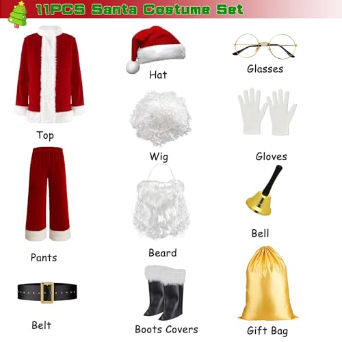11 Pc Santa Claus Costume Suit K605