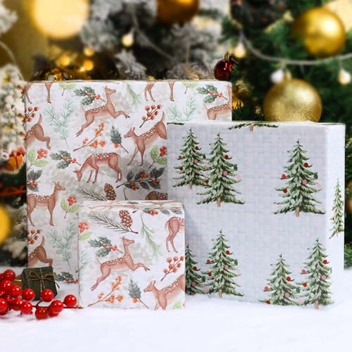 Reversible Kraft Christmas Wrapping Paper - Jumbo Roll - 30 Inch X 33 Feet - Vintage Trucks Design D8251